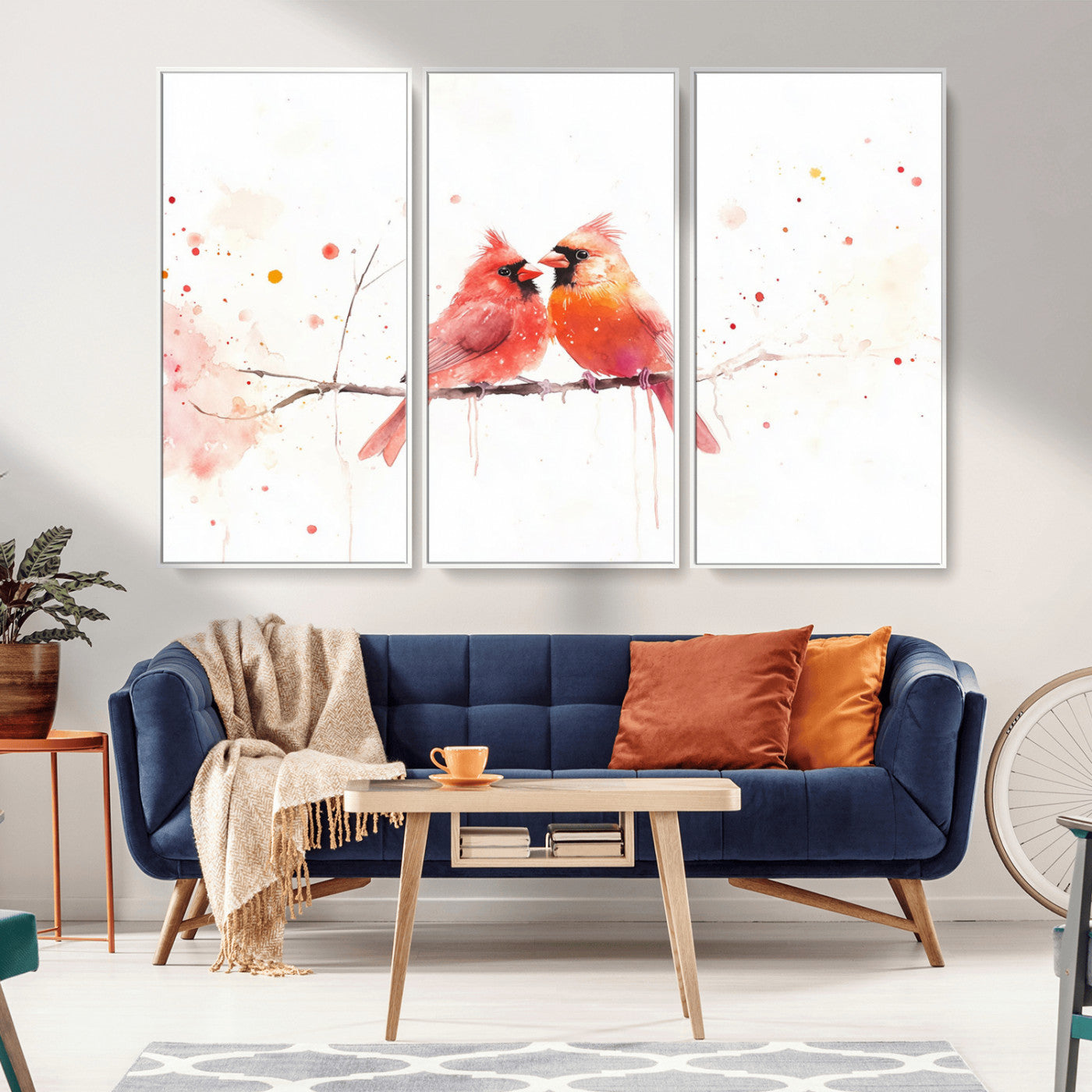MGV-FC-48X32-3P - Cardinal Bird Canvas Wall Art - Male and Female Cardinal Print - Nature-Inspired Bird Wall Decor for