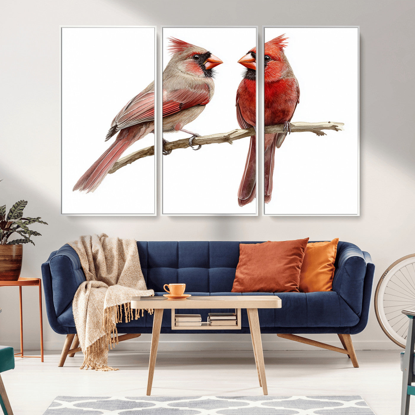 MGV-FC-48X32-3P - Cardinal Bird Canvas Wall Art - Male and Female Cardinal Print - Abstract Bird Wall Decor for Home -