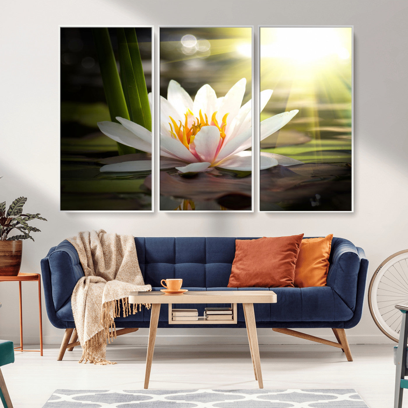 MGV-FC-48X32-3P - Lotus Flower Wall Art Canvas Print, Water Lily Large Wall Art Canvas Print