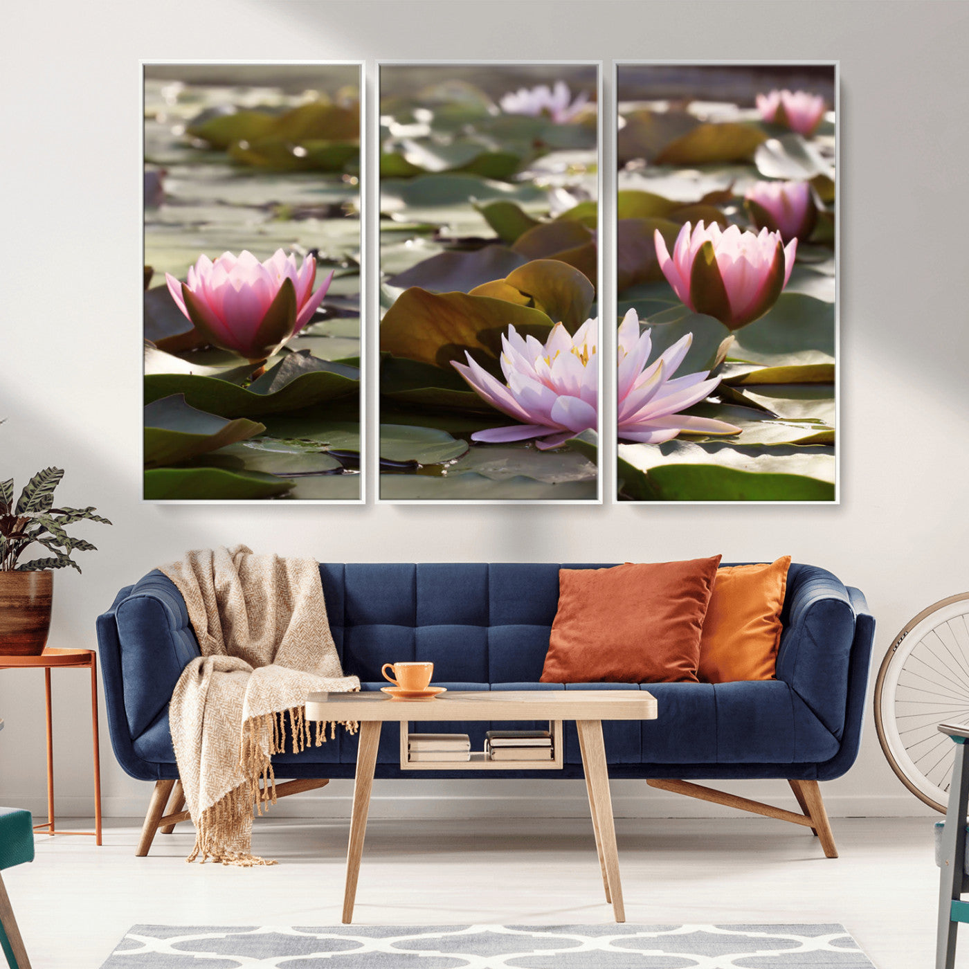 MGV-FC-48X32-3P - Lotus Flower Wall Art Canvas Print, Water Lily Large Wall Art Canvas Print for Yoga Room Decor,