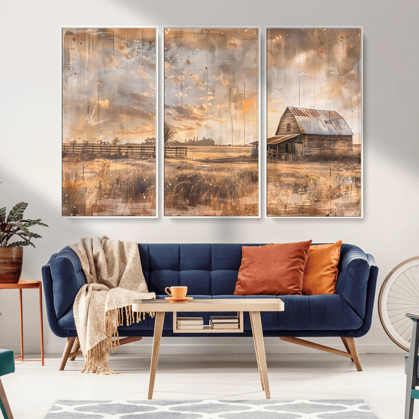 MGV-FC-48X32-3P - Rustic Farmhouse Wall Art Canvas Print | Barn and Field Canvas Print | Vintage Country Landscape