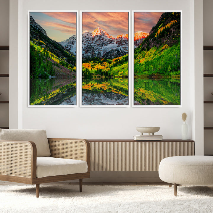 Maroon Bells Lake Wall Art Canvas Print – Majestic Colorado Mountain Landscape, Autumn Reflection, Multi-Panel Framed Artwork for Home, Office Decor