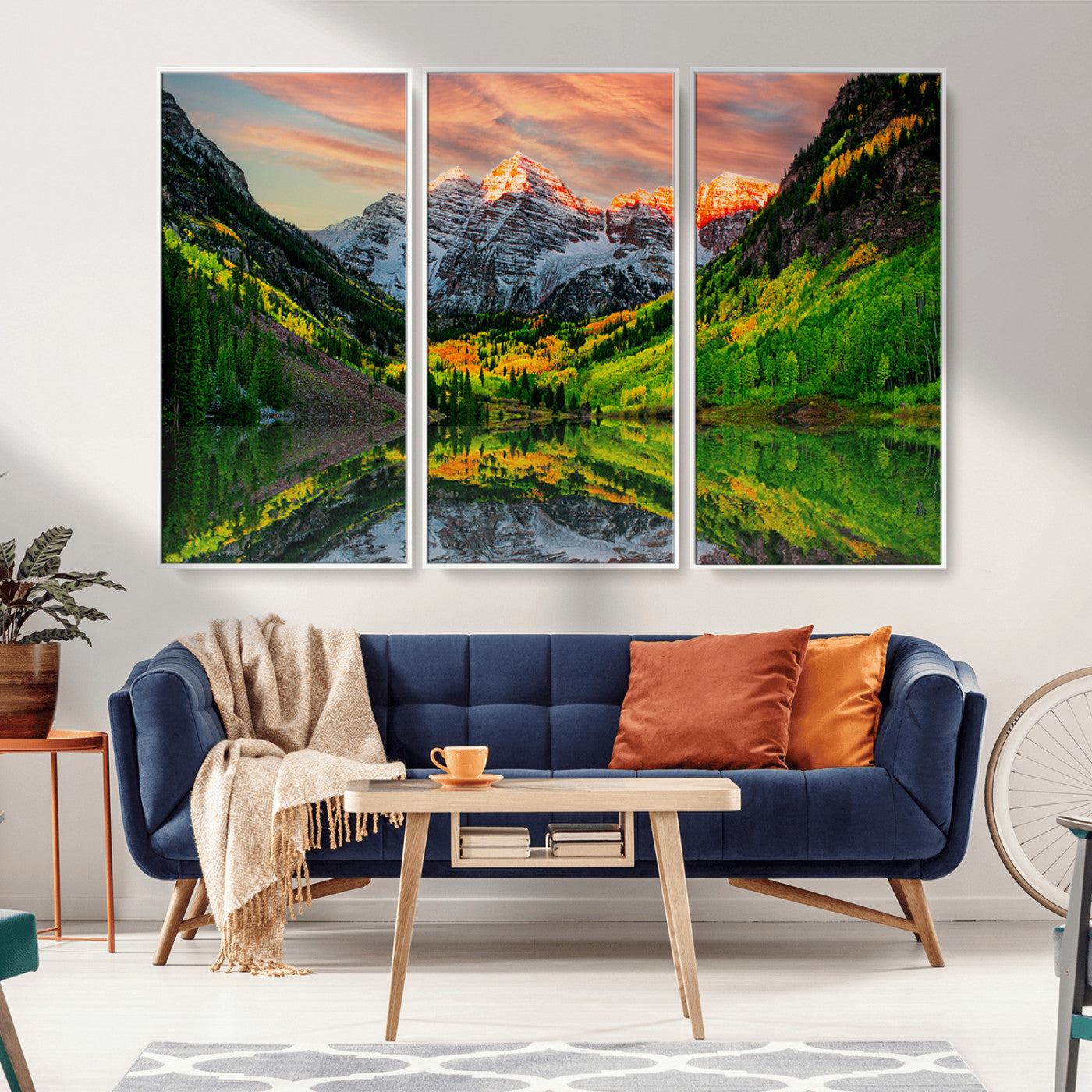 MGV-FC-48X32-3P - Maroon Bells Lake Wall Art Canvas Print – Majestic Colorado Mountain Landscape, Autumn Reflection,
