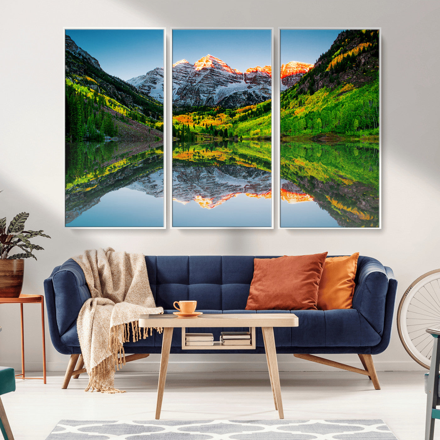 MGV-FC-48X32-3P - Maroon Bells Lake Print Wall Art – Majestic Colorado Mountain Landscape, Autumn Reflection,