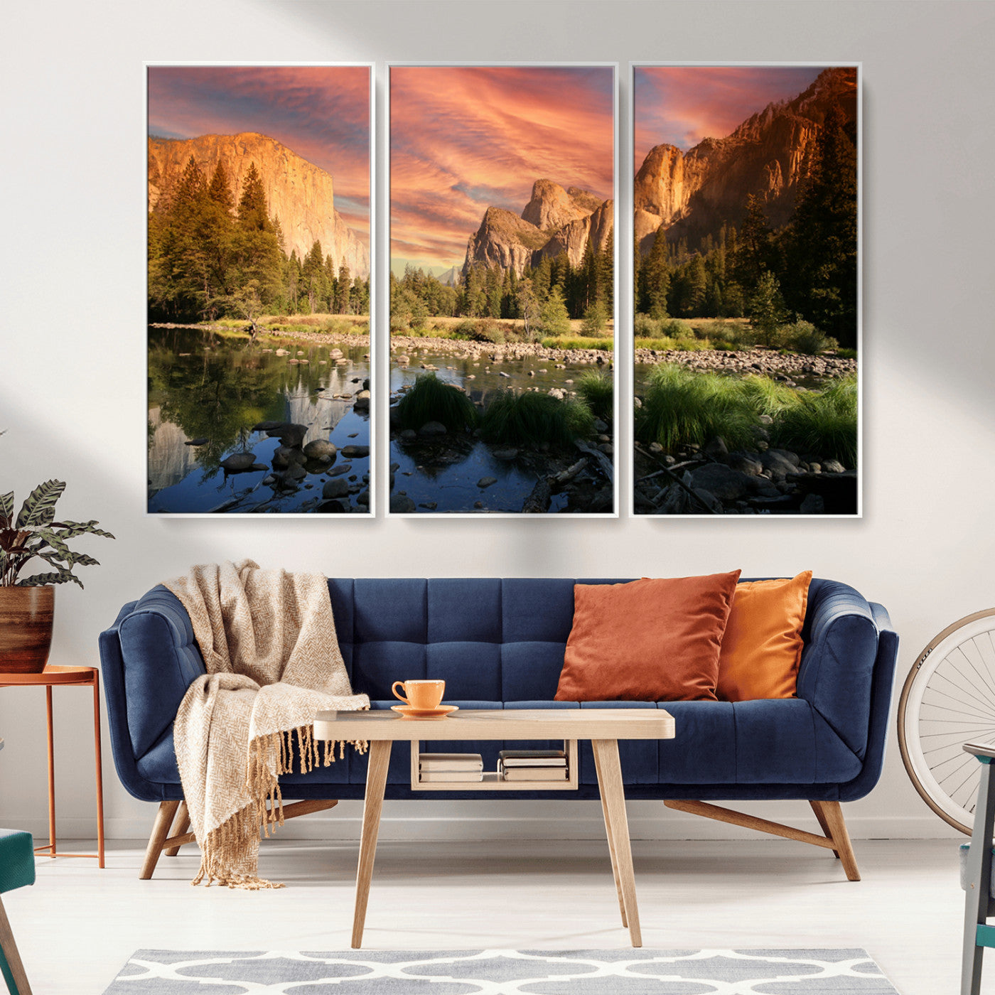 Canvas of Yosemite Valley with El Capitan and sunset sky, featuring vibrant tones ideal for rustic or nature-inspired home decor.