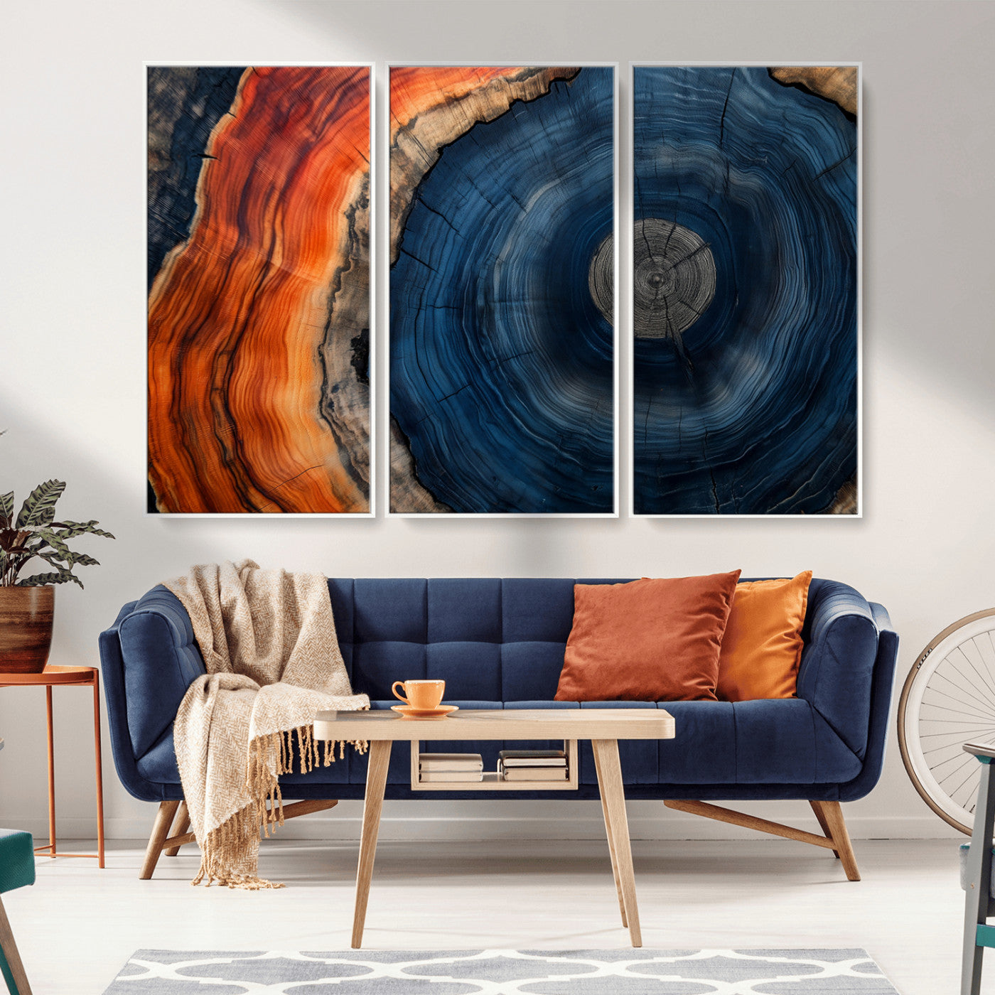 MGV-FC-48X32-3P - Tree Rings Wall Art Canvas Print, Rustic Wood Print, Framed Natural Texture Art Print, Wood Grain