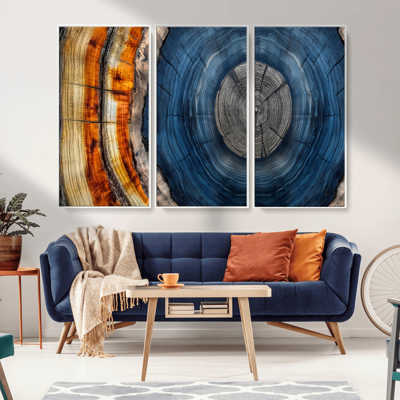 84489410-MGV-FC-60X40-3P_White-Abstract Framed Tree Rings Wall Decor, Wood Grain Rings Artwork Print, Nature Woodland Modern Wall Decor for Barn Wall, Farmhouse Decor