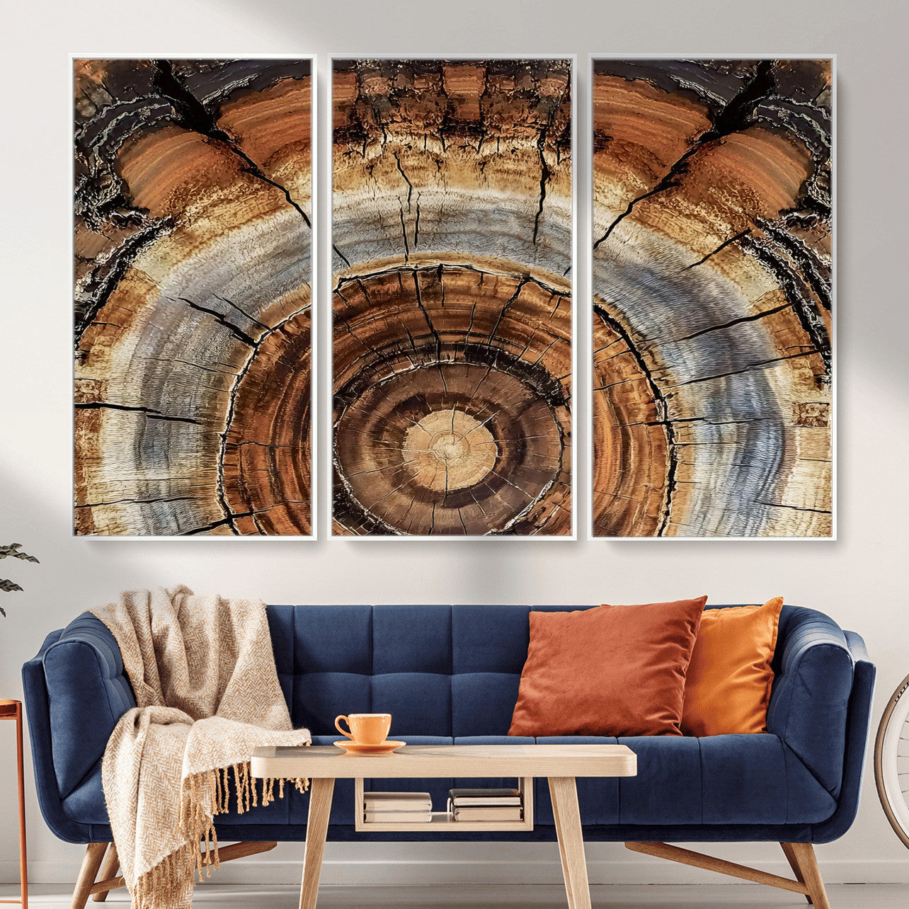 15184146-MGV-CV-36X24 - Tree Rings Wall Art Canvas Print, Framed Wood Texture Art Picture Print, Rustic Pattern Perfect Rustic Organic Decor Artwork