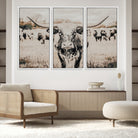 27497342-MGV-FC-48X32-3P_White-Texas Longhorn Wall Art Canvas Print, Framed Speckled Cow Art Picture Print, Horned Cattle Perfect Rustic Western Decor Artwork