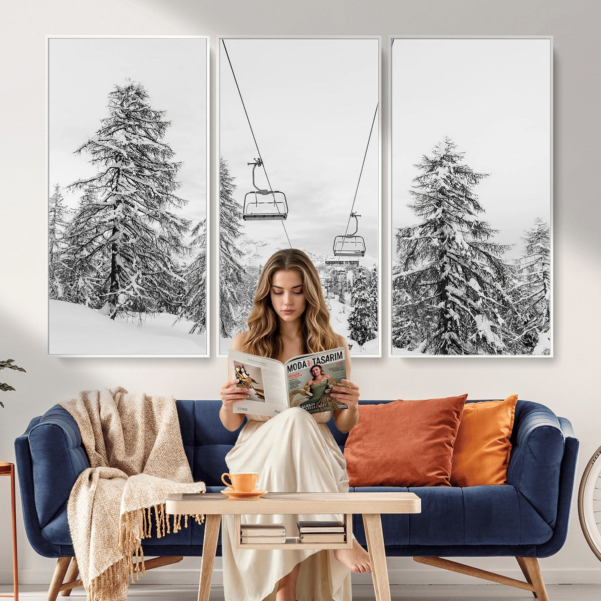 55003599D-MGV-CV-24X16 - Ski Lift Wall Art | Framed Snowy Mountain Canvas Artwork