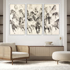 19433417-MGV-FC-48X32-3P-Running Horses Wall Art Canvas Print, Framed Horse Sketch Art Picture Print, Galloping Herd Perfect Monochrome Western Decor