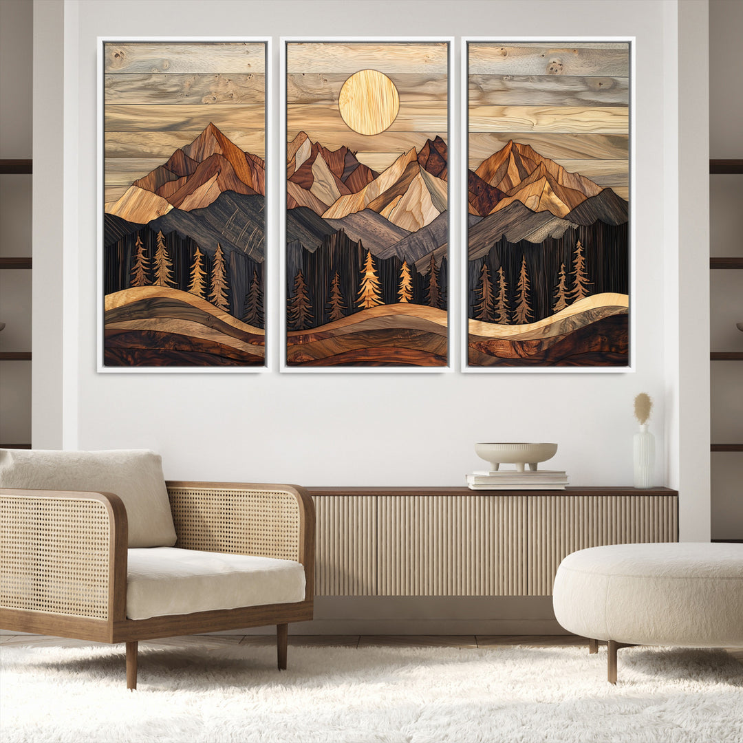50100230-MGV-FC-48X32-3P_White-Wood Mountain Wall Art Canvas Print, Framed Boho Wood Art Print, Abstract Woodland Farmhouse Decor