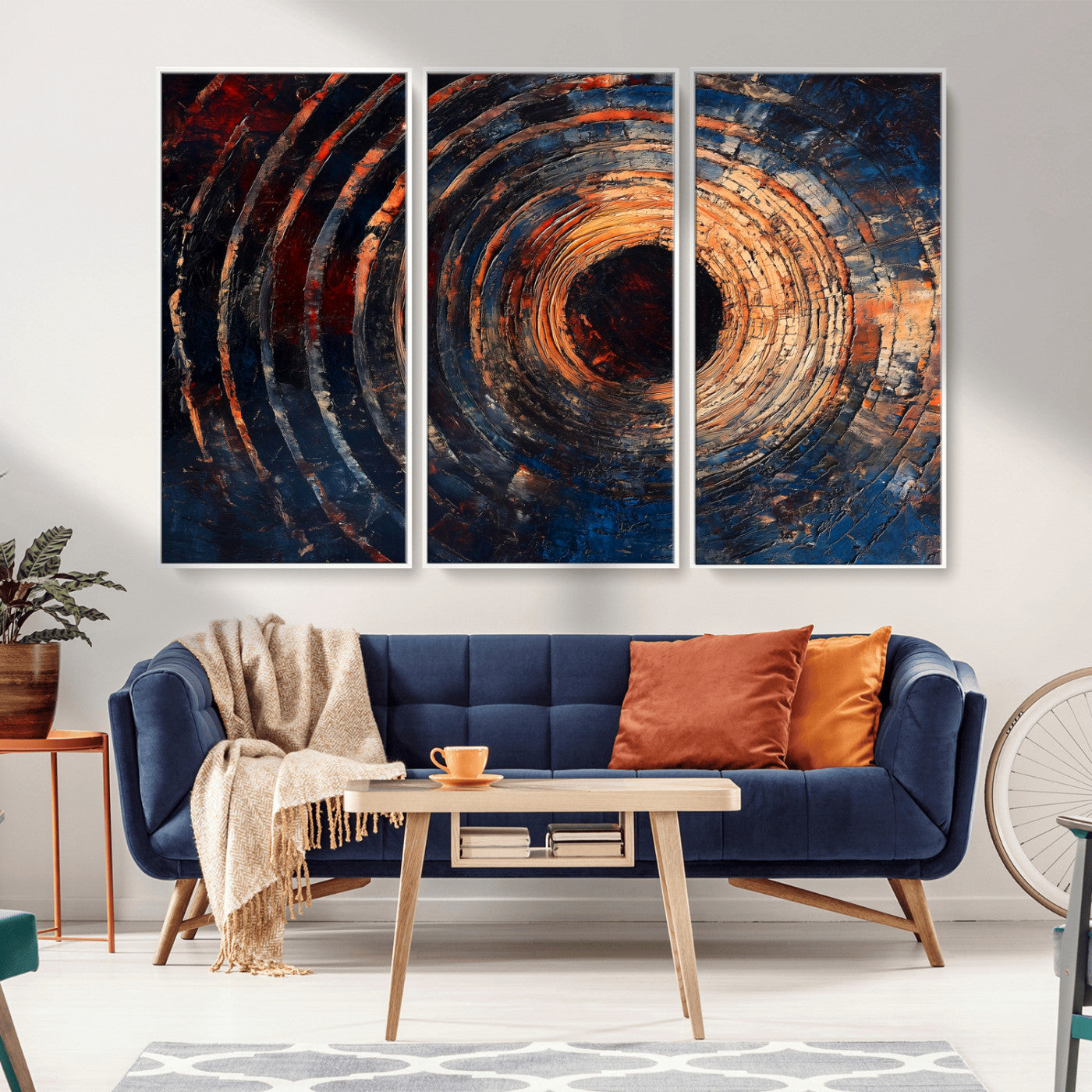 MGV-FC-48X32-3P - Wood Tree Ring Wall Art Canvas Print, Framed Natural Wood Art Picture Print, Rustic Tree Slice Perfect Rustic Decor Artwork
