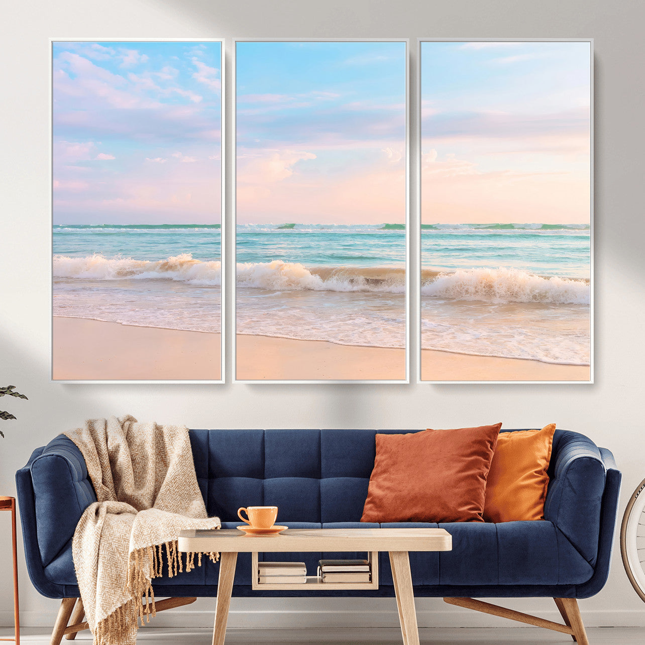 74679437-MGV-CV-36X24 - Serene Waves Wall Art – Golden Shore & Soft Pastel Sky Canvas Print, Gentle Ocean and Peaceful Sunset for Living Room or Office