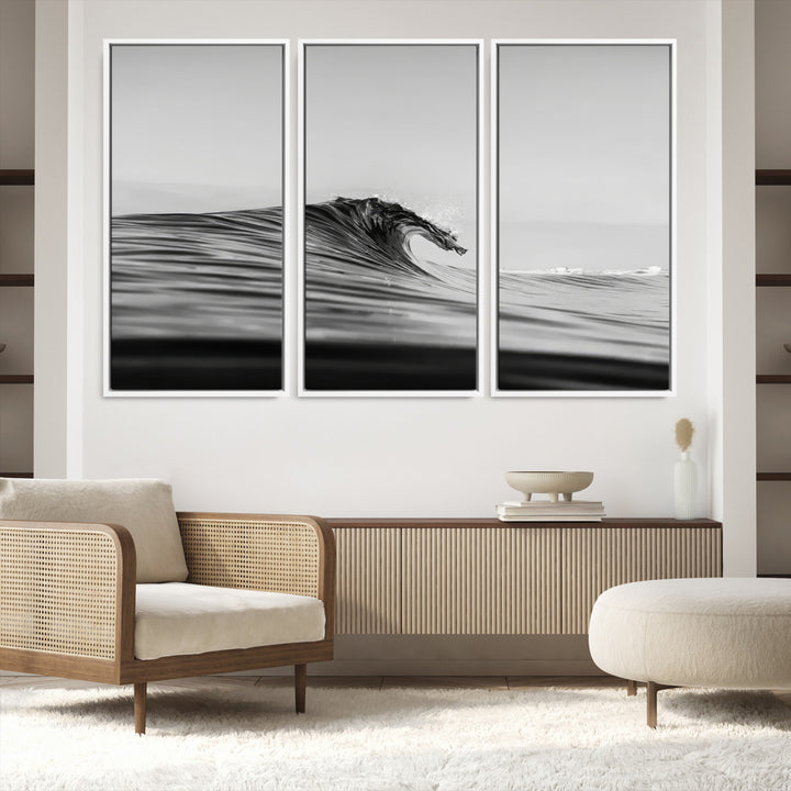 Black Wave Wall Art Canvas Print, Abstract Surf Print, Framed Minimalist Ocean Art Print, Large Black Water Printing Minimalist