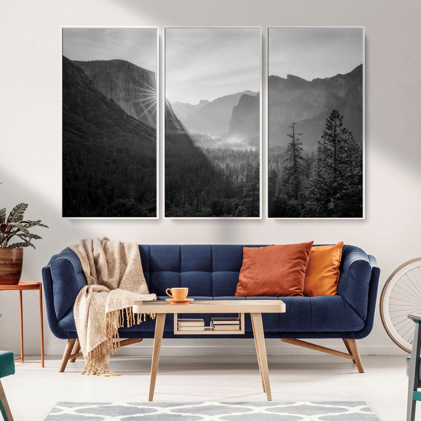 MGV-FC-48X32-3P - Yosemite Valley Wall Art Canvas Print, Framed El Capitan Sunrise Art Picture Print, Misty Mountain Perfect Modern Rustic Decor Artwork