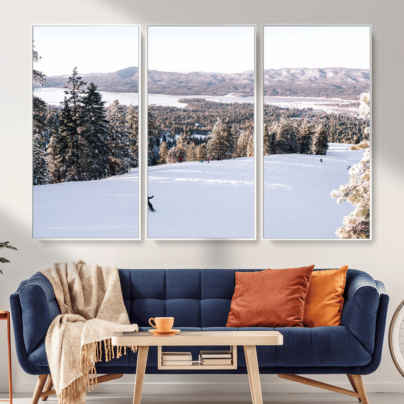 79857868-MGV-CV-36X24 - Snowboarder Wall Art – Winter Slope Canvas Print, Pine Forest, Snow-Covered Mountains, Outdoor Adventure for Living Room or Cabin Decor