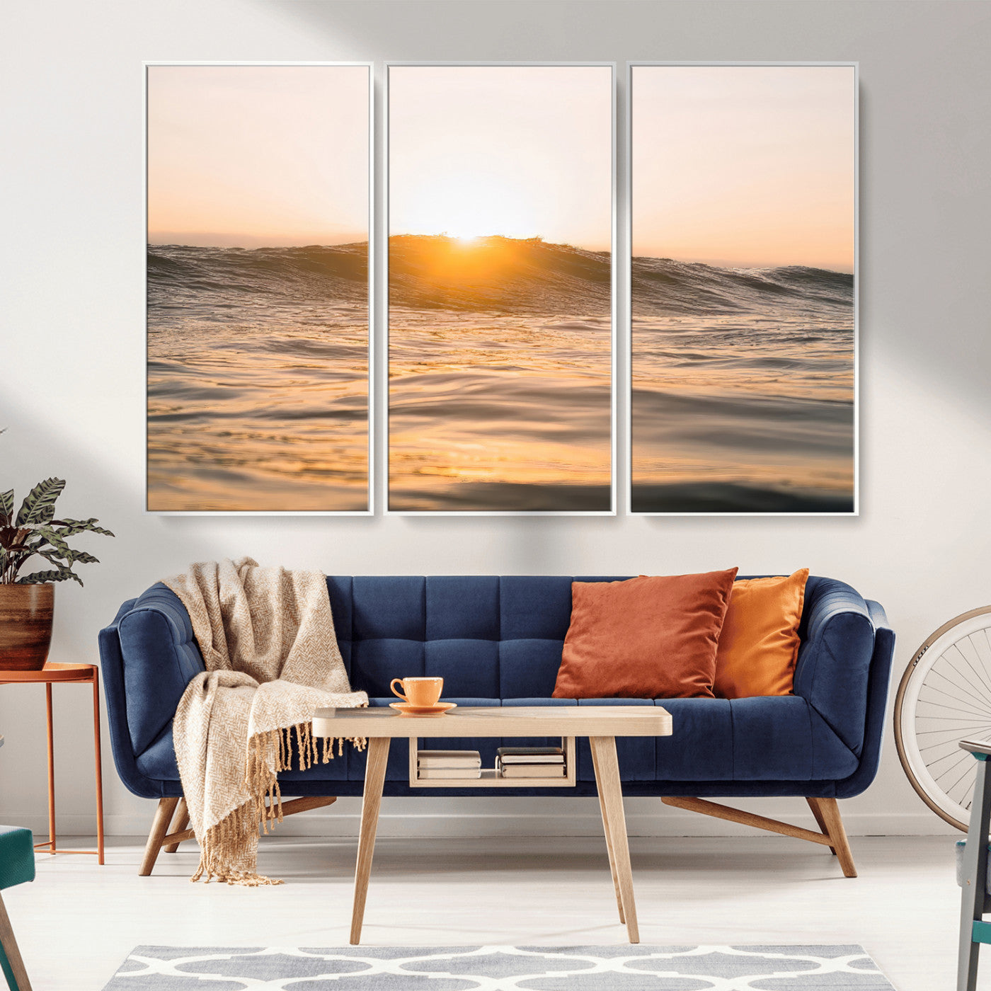 16973771-MGV-CV-36X24-Calm Water Wall Art – Framed Sunset Waves Canvas Artwork, Coastal Warm Design, Minimal Ocean Decor for Home, Office