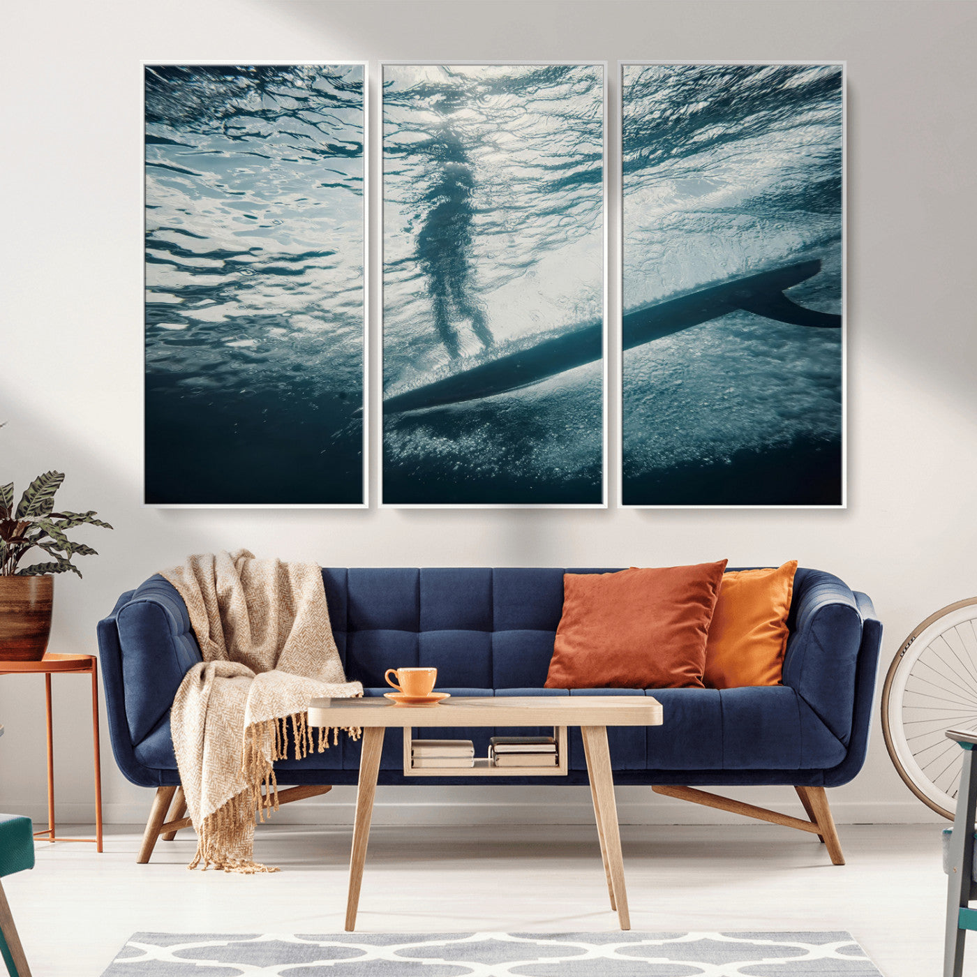 MGV-FC-48X32-3P - Submerged Surf Wall Art Canvas Print, Framed Underwater Perspective Art Picture Print, Ocean Surf Perfect Coastal Adventure Decor Artwork