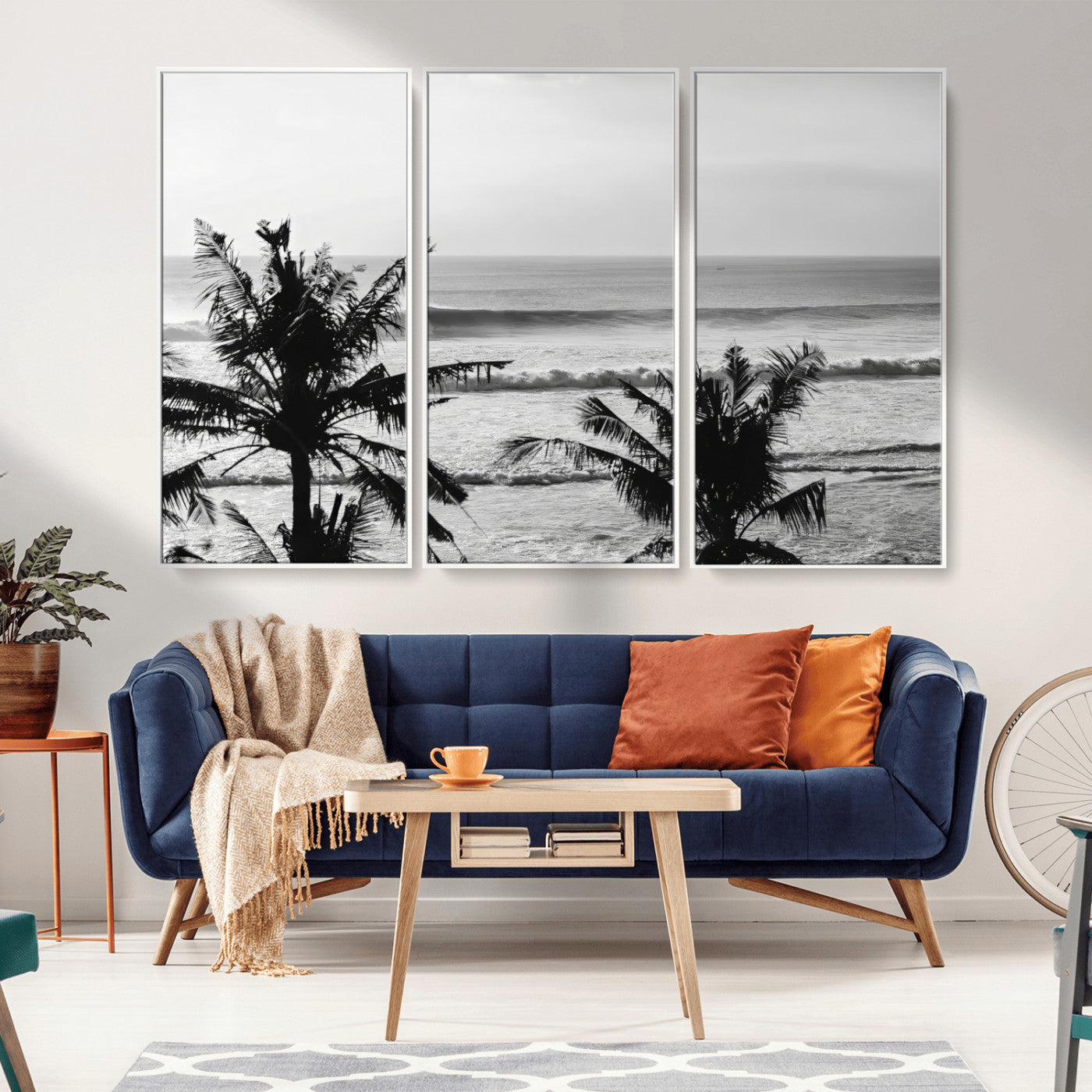 17508038-MGV-CV-36X24-Tropical Coastline Wall Art Canvas Print – Framed Palm Trees Scene with Ocean Waves Artwork for Home, Office