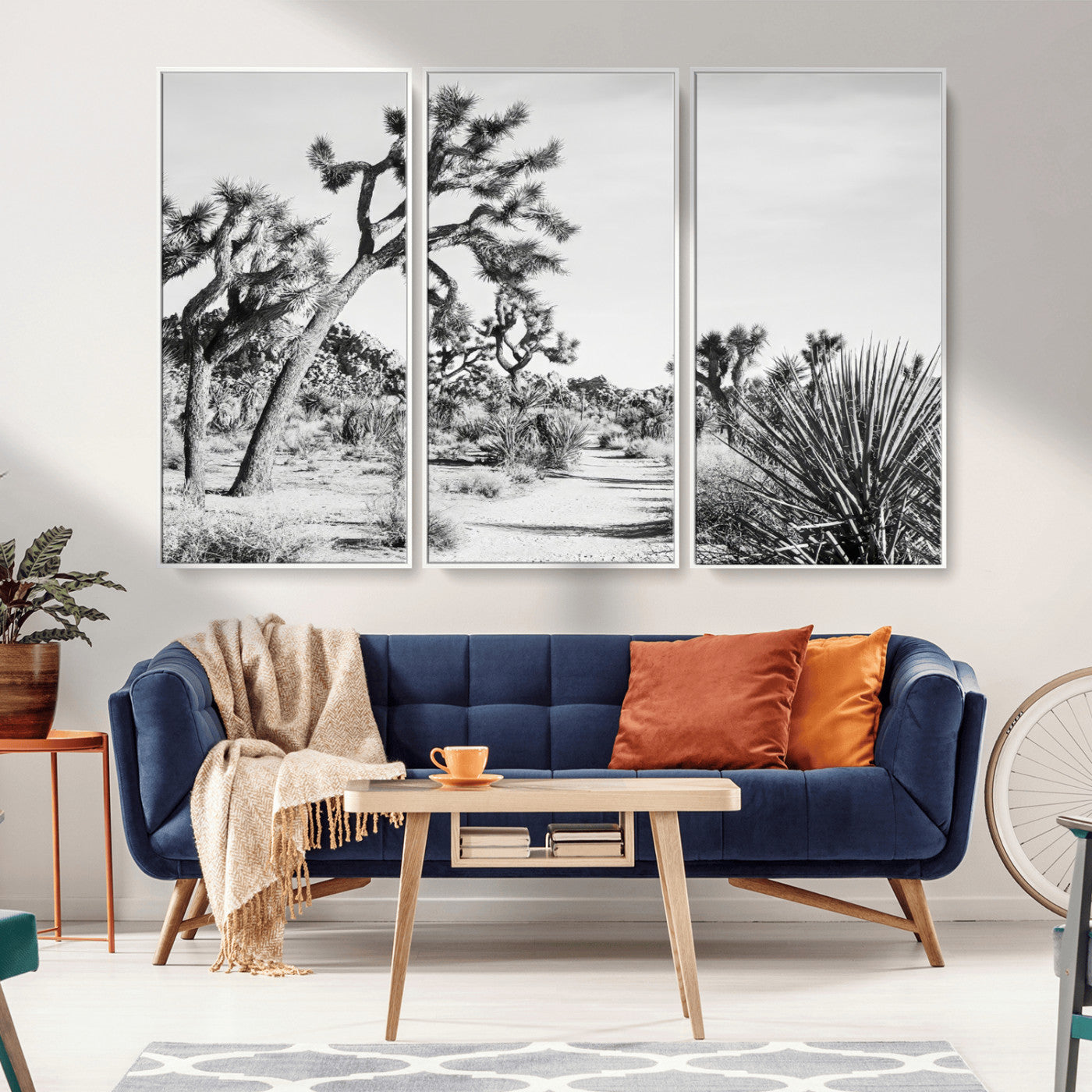 MGV-FC-48X32-3P - Joshua Tree Wall Art Canvas Print, Framed Desert Path Art Picture Print, Monochrome Desert Perfect Minimalist Desert Decor Artwork