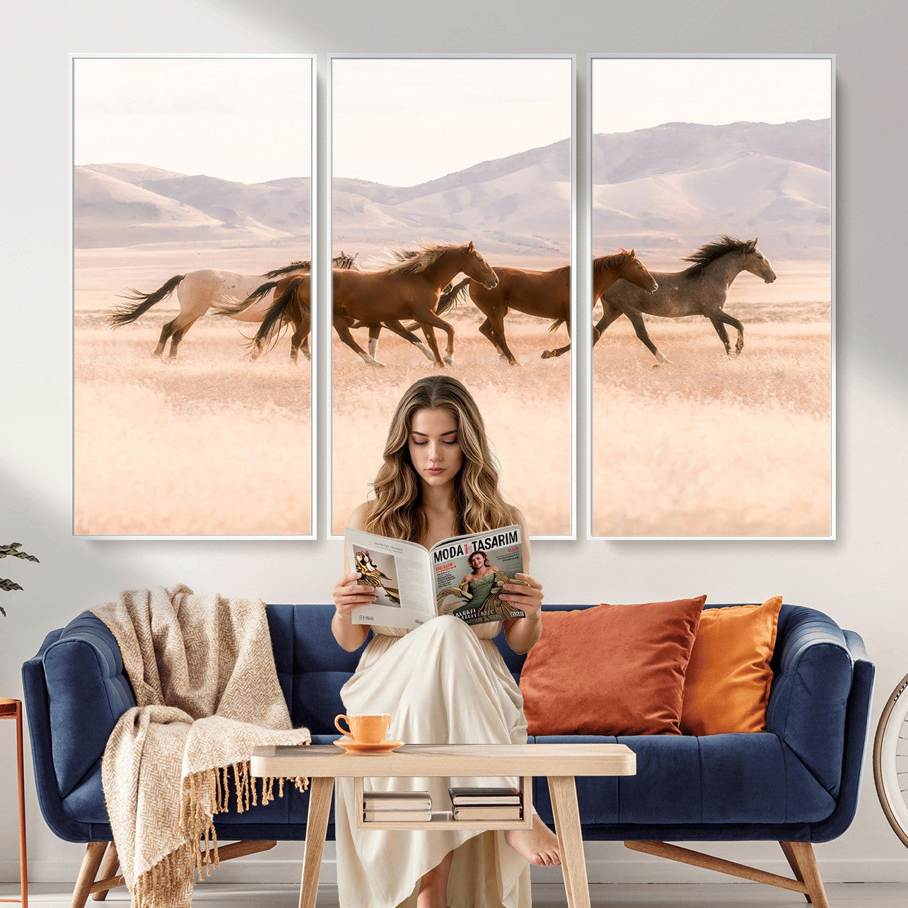 HORSESH-MGV-CV-36X24 - Wild Horses Wall Art – Running Freedom Canvas Print, Graceful Movement, Outdoor Landscape, Nature’s Power and Spirit, Home or Office Decor
