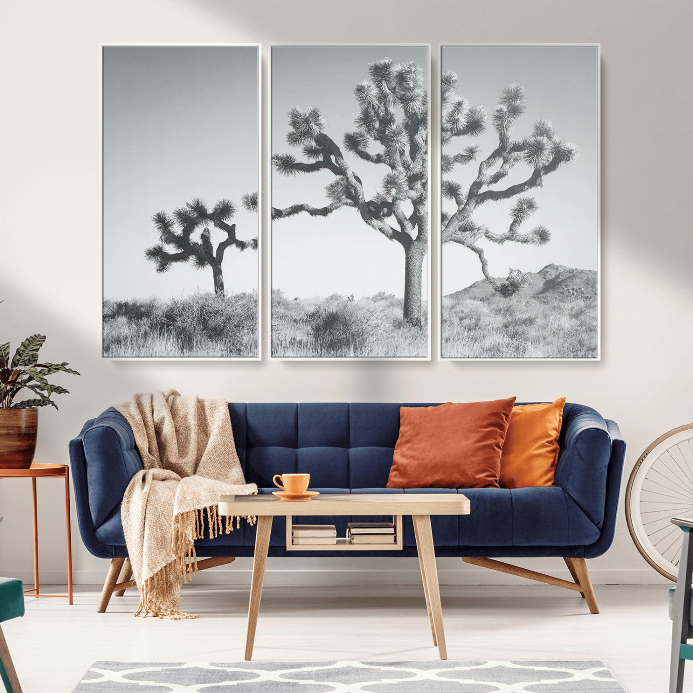 MGV-FC-48X32-3P - Joshua Tree Wall Art Canvas Print, Framed Black White Landscape Art Picture Print, Desert Tree Decor Perfect Southwestern Decor Artwork