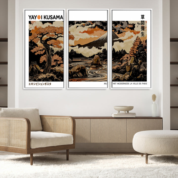 Modern Japanese Wall Art Print Yayoi Kusama Canvas Wall Art Abstract Mount Fuji Canvas Print Japanese Landscape Art Printing