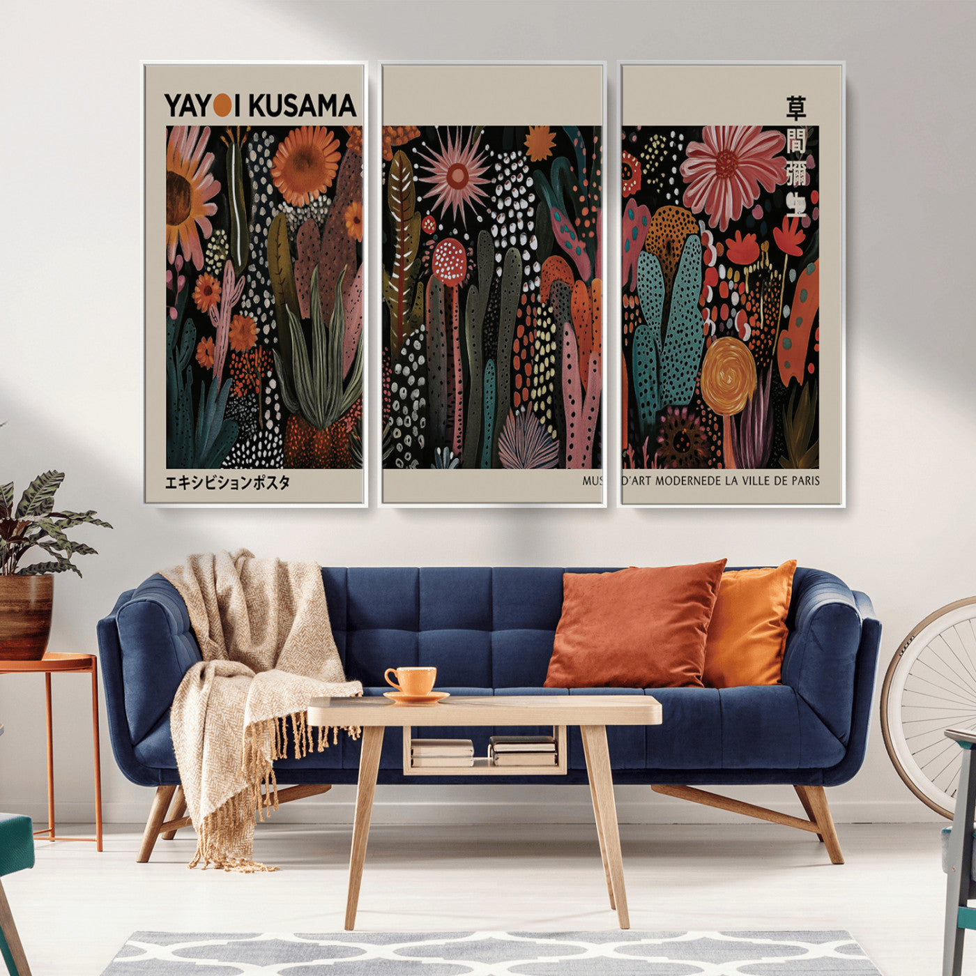 MGV-FC-48X32-3P - Modern Japanese Wall Art Print Yayoi Kusama Canvas Wall Art Abstract Mount Fuji Canvas Print