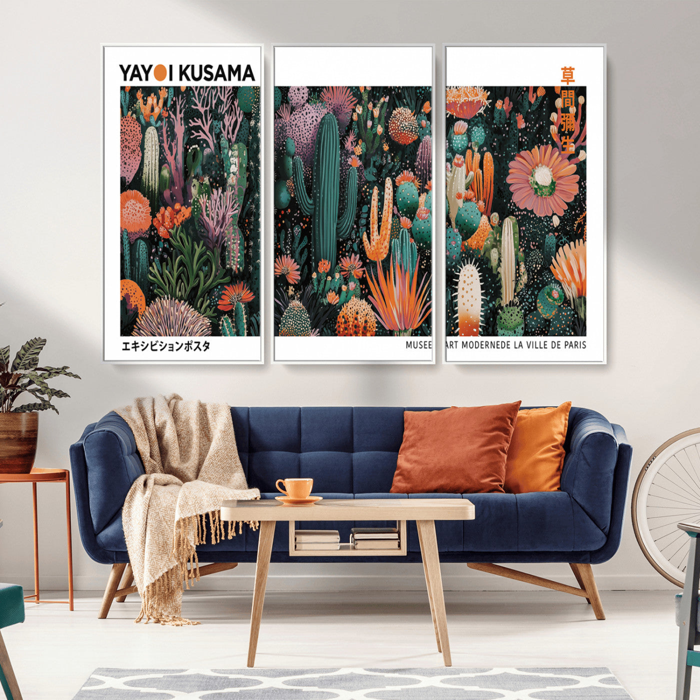 MGV-FC-48X32-3P - Modern Japanese Wall Art Print, Yayoi Kusama Print Wall Decor, Abstract Mount Fuji Canvas Print,