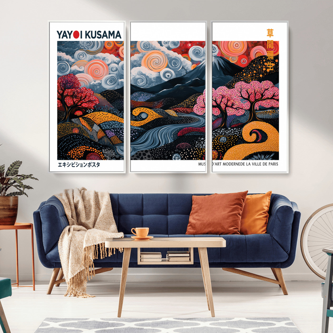 MGV-FC-48X32-3P - Modern Japanese Wall Art Print Yayoi Kusama Canvas Wall Art Abstract Mount Fuji Canvas Print