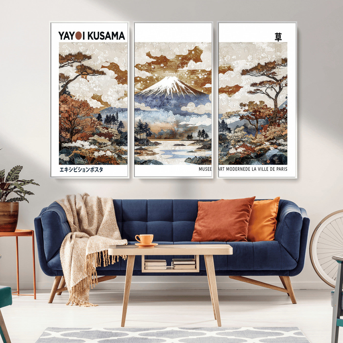 MGV-FC-48X32-3P - Modern Japanese Wall Art Print Yayoi Kusama Canvas Wall Art Abstract Mount Fuji Canvas Print