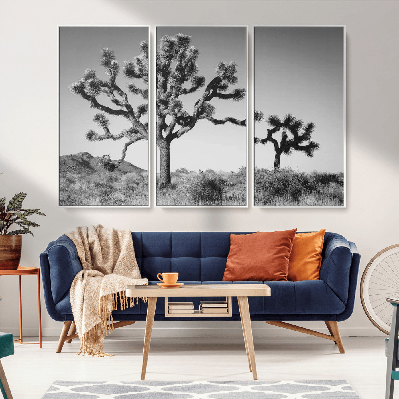 MGV-FC-48X32-3P - Joshua Tree Wall Art Canvas Print, Framed Monochrome Desert Art Picture Print, Minimalist Nature Scene Perfect Southwestern Minimalist Decor Artwork