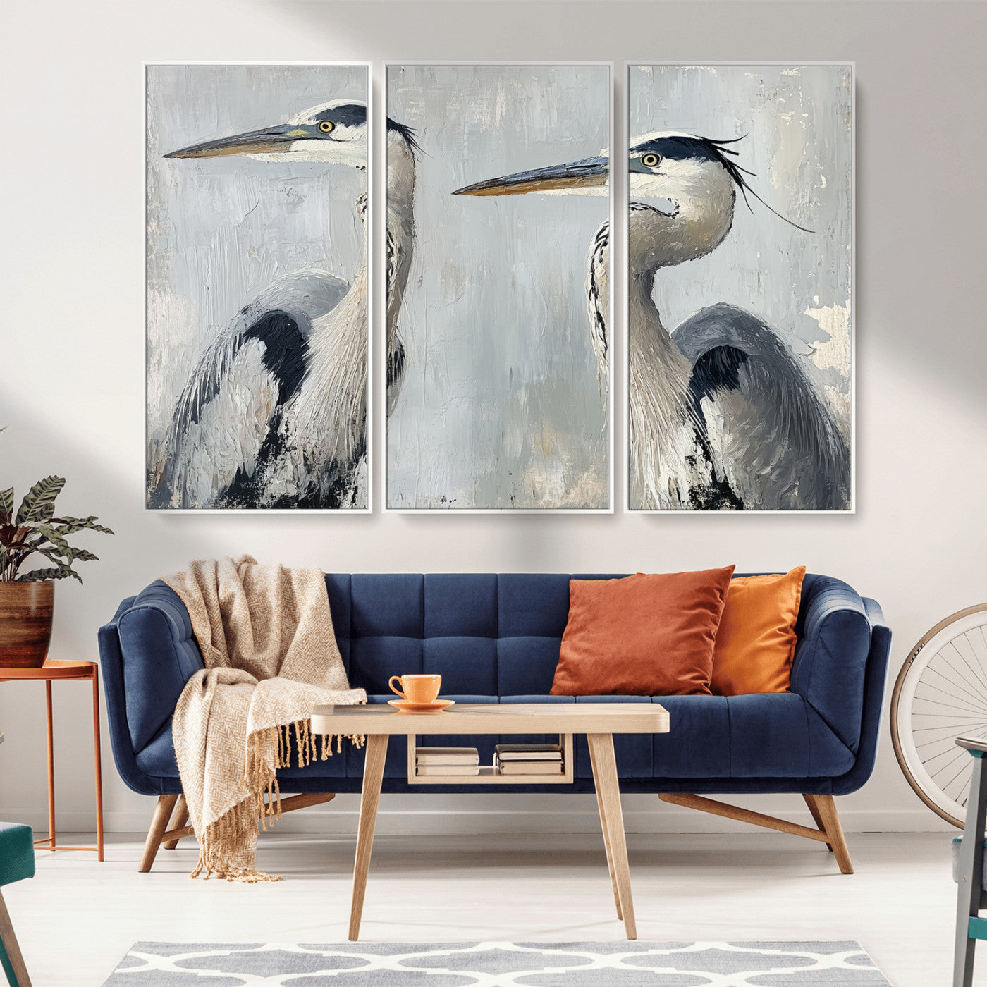 MGV-FC-48X32-3P - Bird Canvas Decor Wall Art Canvas Print, Framed Coastal Bird Pair Art Picture Print, Minimalist Wildlife Wall Perfect Coastal Minimalist Decor Artwork