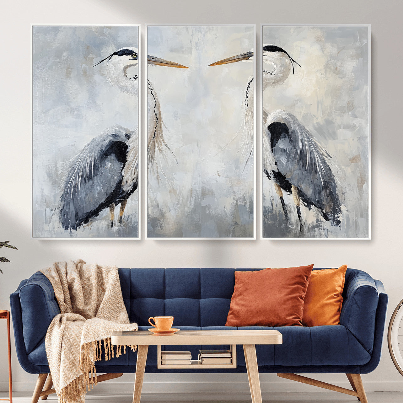 90806932-MGV-CV-36X24 - Heron Wall Art Wall Art Canvas Print, Framed Bird Canvas Decor Art Picture Print, Nature Inspired Perfect Coastal Minimalist Decor Artwork