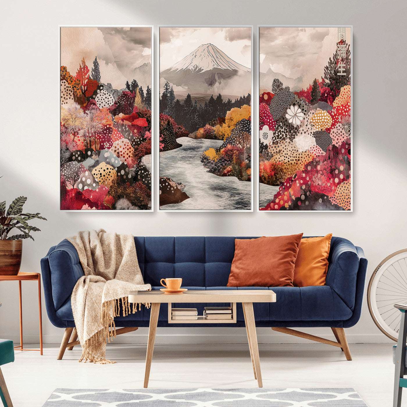 MGV-FC-48X32-3P - Mountain Wall Art Wall Art Canvas Print, Framed Autumn Forest Art Picture Print, Cottagecore Landscape Perfect Cottagecore Boho Decor Artwork