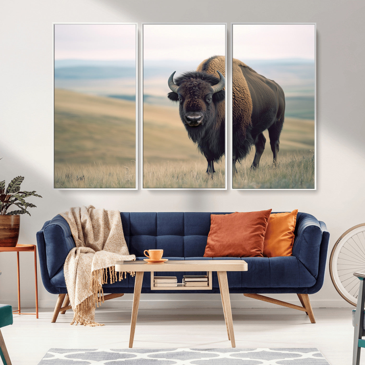 MGV-FC-48X32-3P - Bison Wall Art Wall Art Canvas Print, Framed Buffalo Canvas Print Art Picture Print, American Bison Decor Perfect Rustic Western Decor Artwork