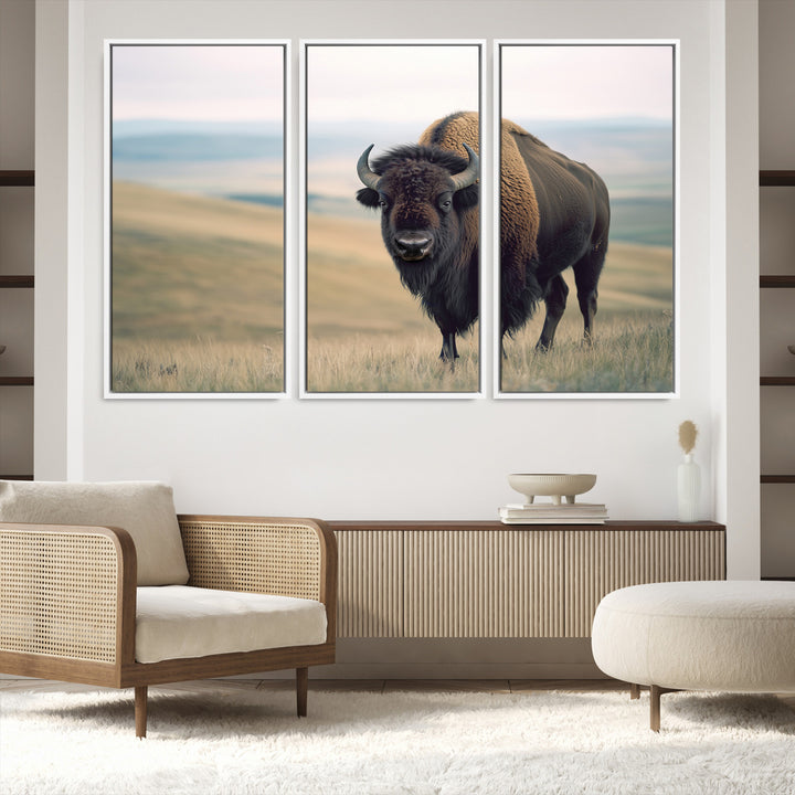 Bison Wall Art Wall Art Canvas Print, Buffalo Canvas Print Print, Framed American Bison Decor Art Print, Large Frontier Style Printing Perfect
