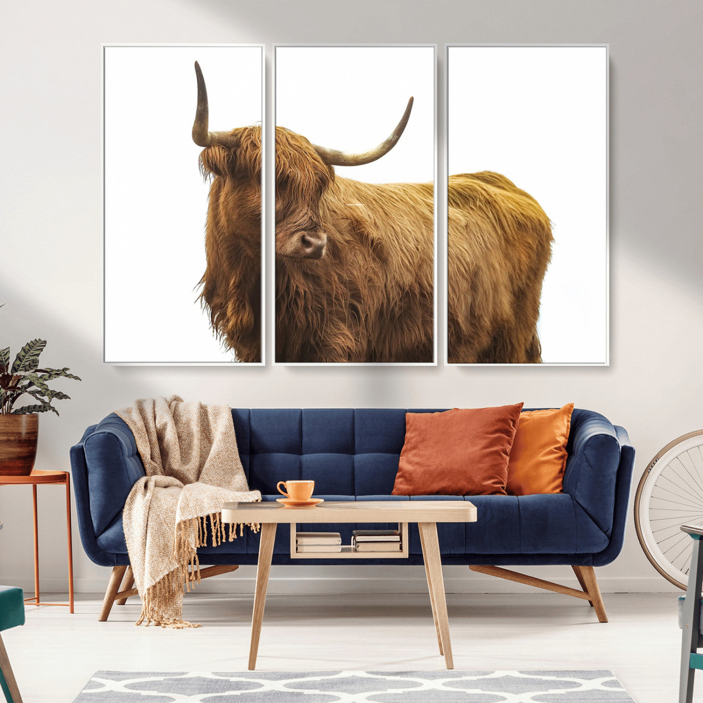 MGV-FC-48X32-3P - Highland Cow Wall Art Canvas Print, Framed Farmhouse Wall Art Art Picture Print, Rustic Animal Decor Perfect Rustic Farmhouse Decor Artwork