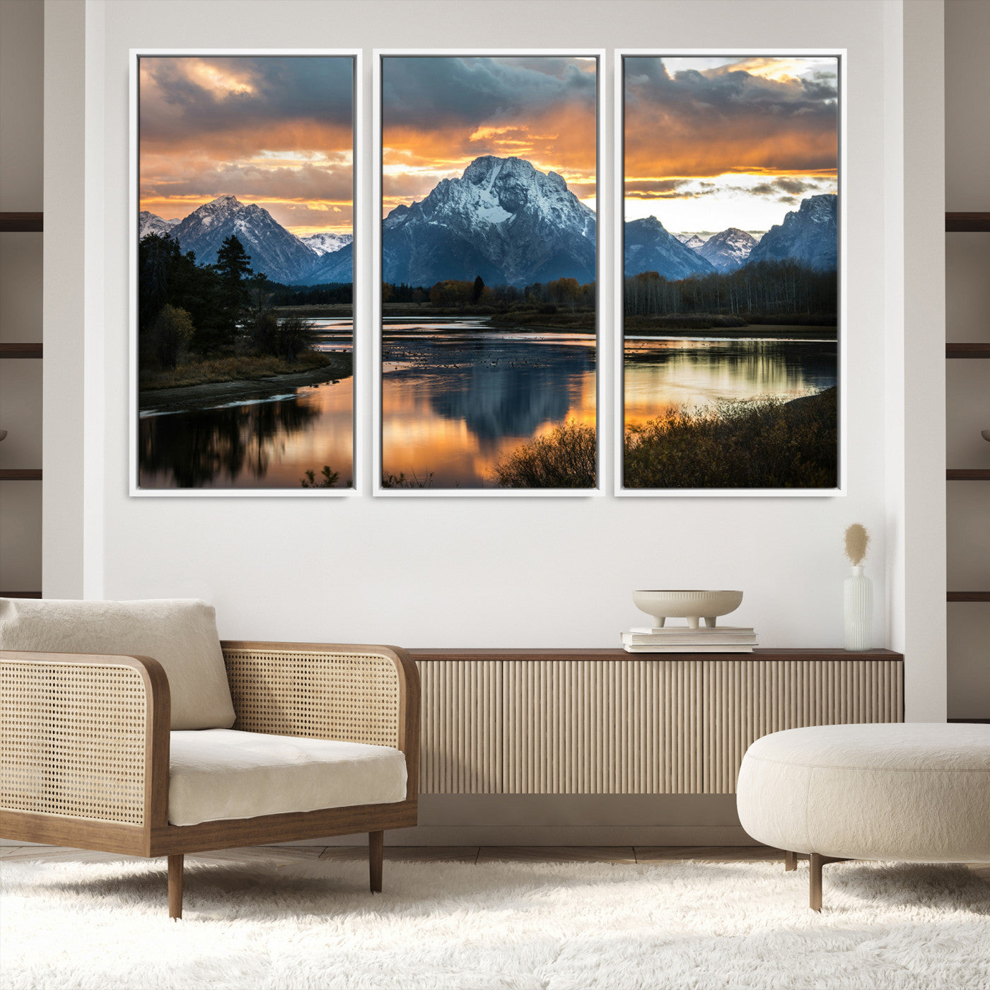 14130176-MGV-FC-60X40-3P_White-Mountain Sunset Wall Art Canvas Print, Framed Alpine Wilderness Art Picture Print, Golden Hour Perfect Wilderness Decor Artwork