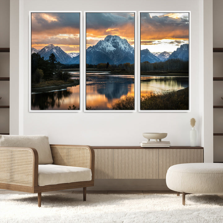 Mountain Sunset Wall Art Canvas Print, Framed Alpine Wilderness Art Picture Print, Golden Hour Perfect Wilderness Decor Artwork