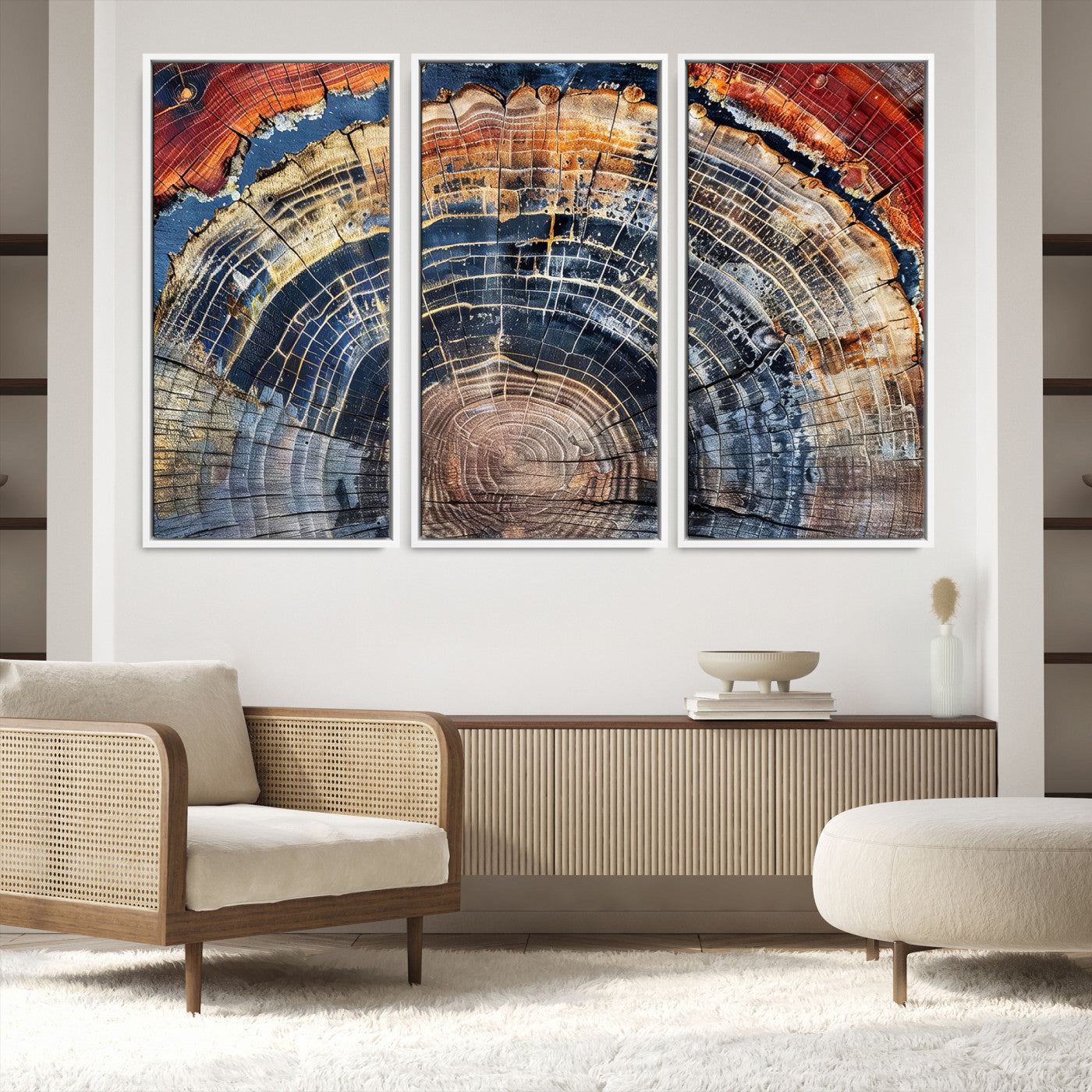 60292921-MGV-FC-60X40-3P_White-Tree Rings Canvas Wall Art Print, Framed Wood Texture Art Picture Print, Petrified Wood Perfect Modern Rustic Decor Artwork