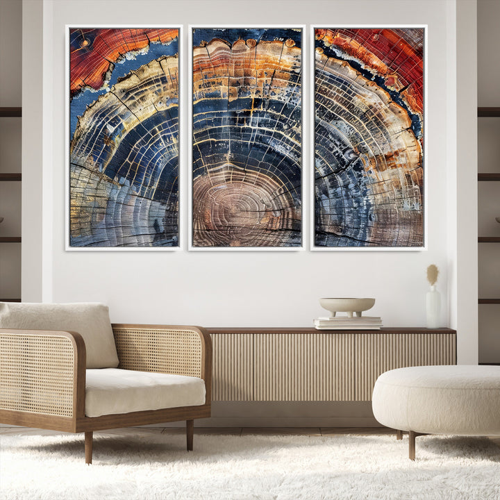 Tree Rings Canvas Wall Art Print, Framed Wood Texture Art Picture Print, Petrified Wood Perfect Modern Rustic Decor Artwork
