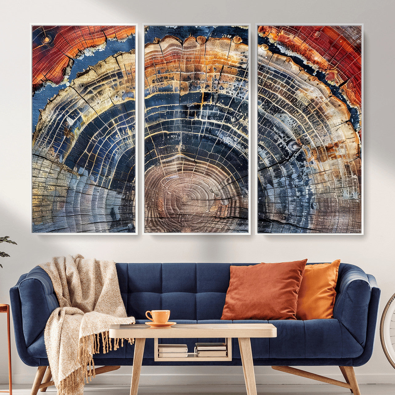 60292921-MGV-FC-48X32-3P - Vintage Tree Rings Wall Art Canvas Print – Framed Wood Art Picture Petrified Wood Artwork for Home, Office, Living Room