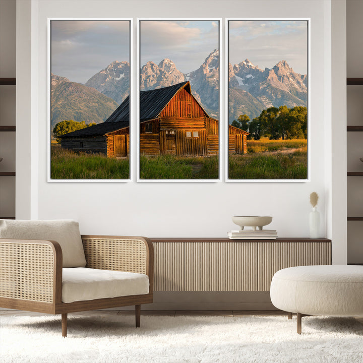 Rustic Barn Wall Art Canvas Print, Framed Western Landscape Art Picture Print, Farmhouse Style Perfect Rustic Farmhouse Decor Artwork