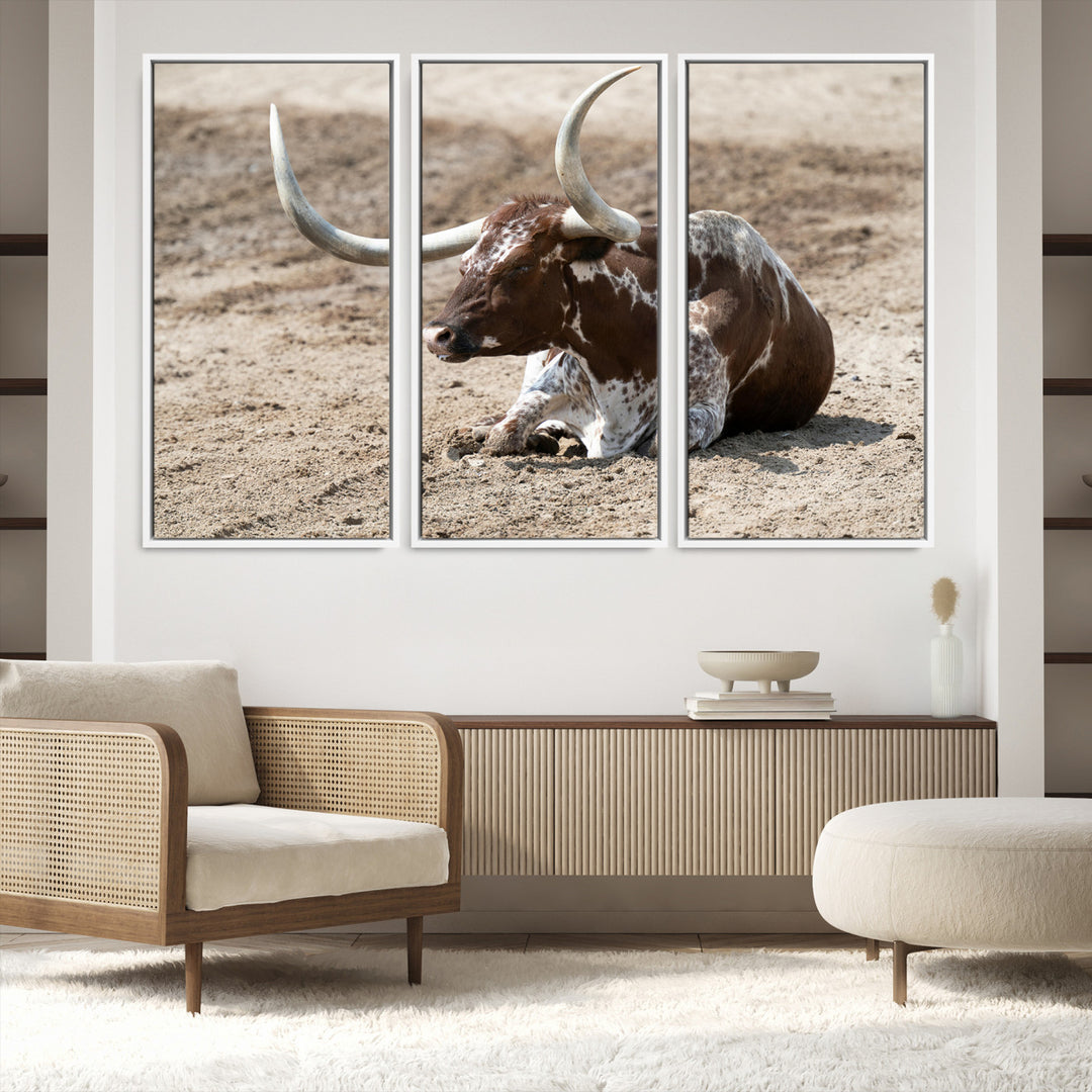 Texas Longhorn Wall Art Canvas Print, Framed Country Living Art Picture Print, Farmhouse Perfect Western Decor Artwork