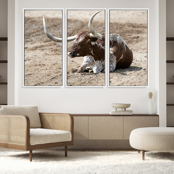 Texas Longhorn Wall Art Canvas Print, Framed Country Living Art Picture Print, Farmhouse Perfect Western Decor Artwork