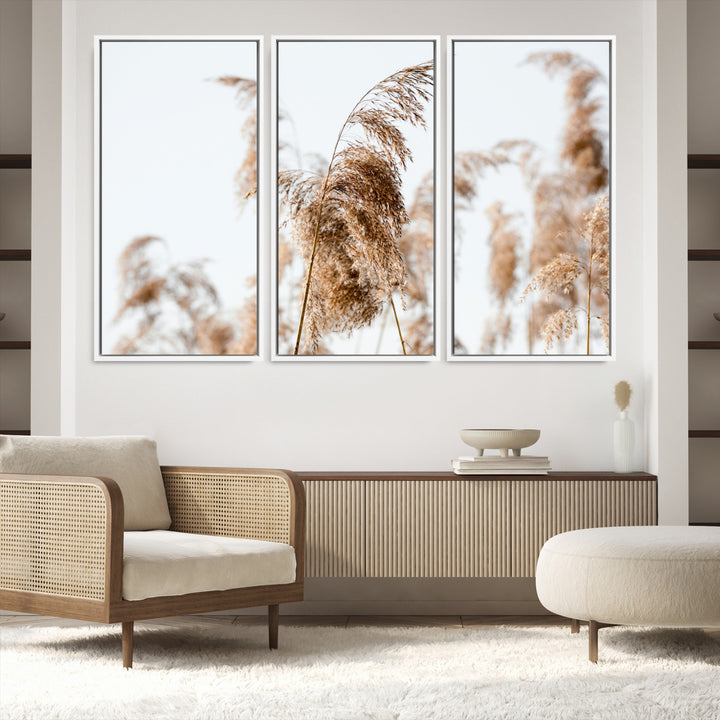 Pampas Grass Wall Art Canvas Print, Framed Neutral Tones Art Picture Print, Minimalist Nature Perfect Boho Decor Artwork