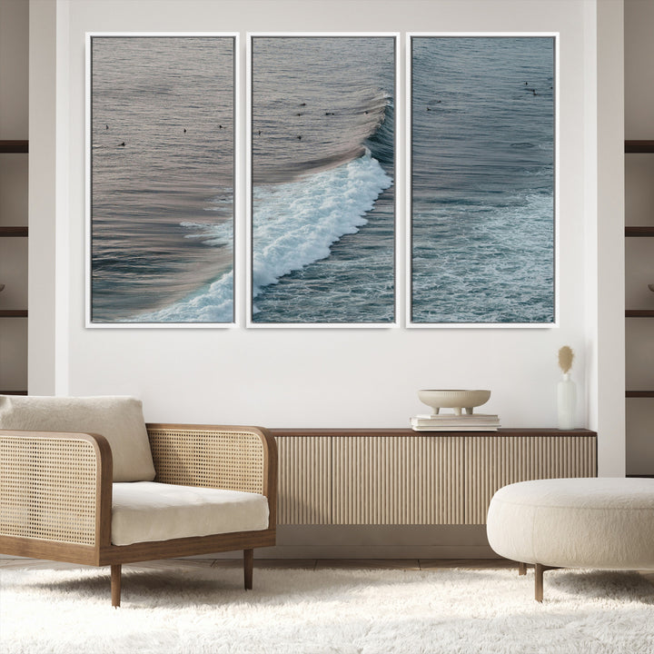 Ocean Waves Wall Art Canvas Print, Framed Coastal Serenity Art Picture Print, Surf Perfect Coastal Decor Artwork
