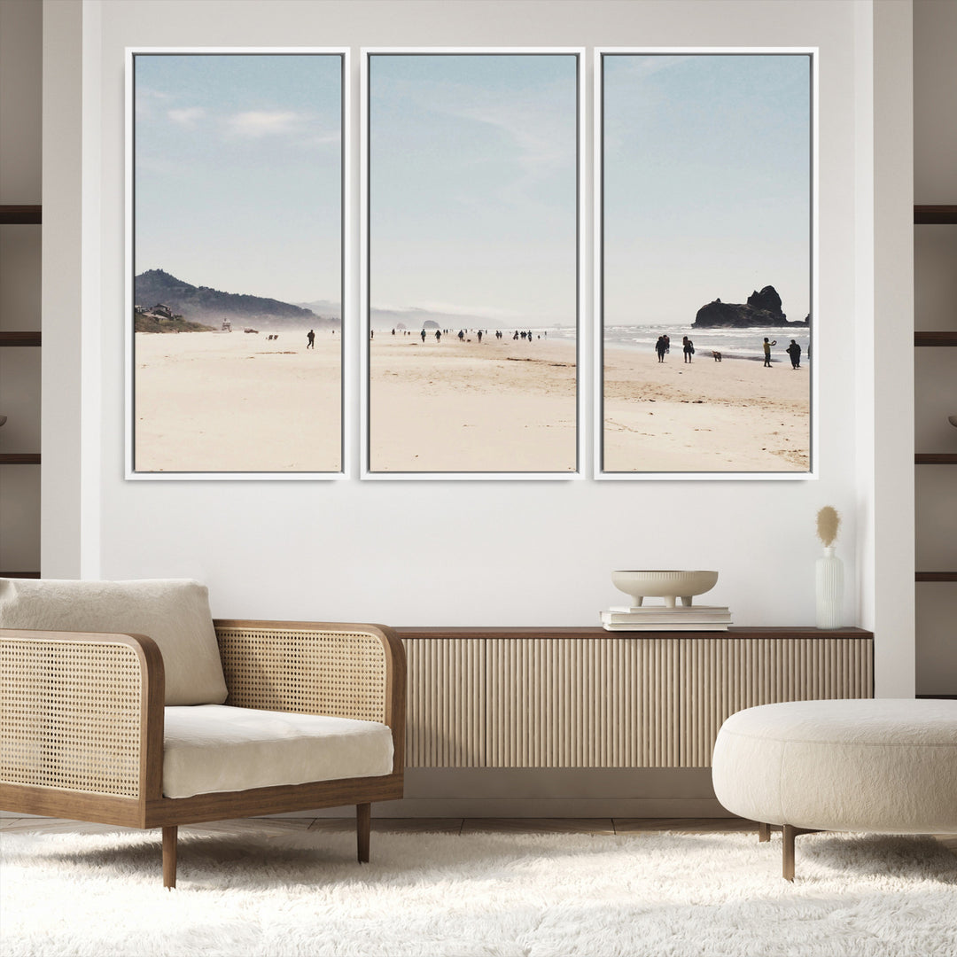Minimalist Beach Wall Art Canvas Print, Framed Coastal Serenity Art Picture Print, Soft Sand Perfect Coastal Decor Artwork